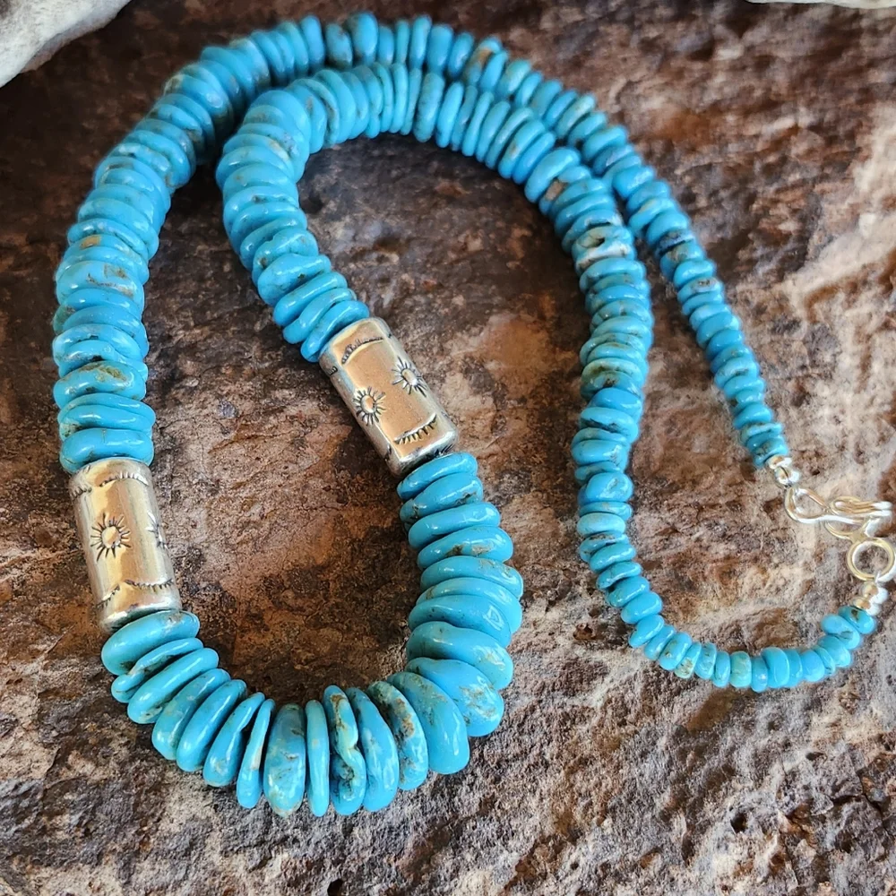 Sterling Silver Genuine Turquoise Necklace - Picture 11 of 17